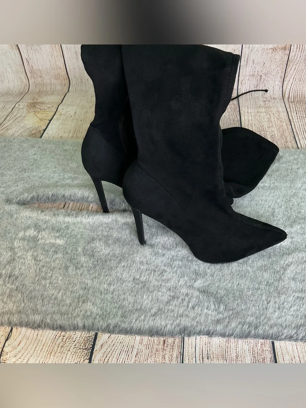 Liliana Black Suede Thigh High Heel Boot Size 8.5
